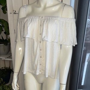 American eagle soft & sexy slub Med White Off-Shoulder Button-Down Top NWOT